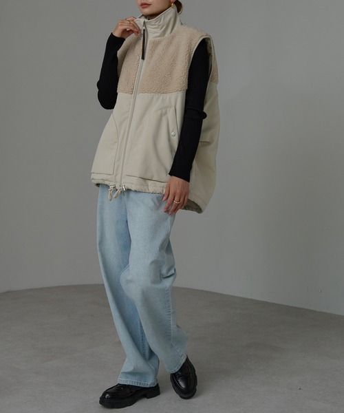 r.（アールドット）の「ボア切替　中わたベスト（ダウンベスト・レディース・キナリ/オリーブ/ブラック・FREE）」の22枚目の写真