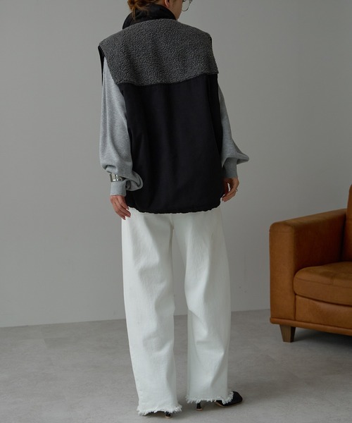 r.（アールドット）の「ボア切替　中わたベスト（ダウンベスト・レディース・キナリ/オリーブ/ブラック・FREE）」の4枚目の写真