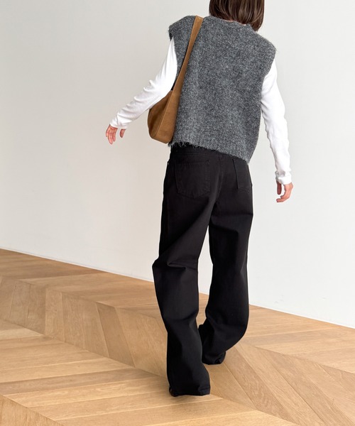 CANAL JEAN（キャナルジーン）の「SLEEK　ストレートツイルパンツ（デニムパンツ・レディース・ブラック/ブラウン・SMALL/MEDIUM）」の4枚目の写真