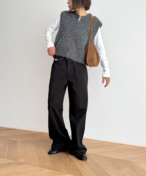 CANAL JEAN（キャナルジーン）の「SLEEK　ストレートツイルパンツ（デニムパンツ・レディース・ブラック/ブラウン・SMALL/MEDIUM）」の6枚目の写真