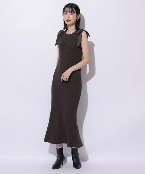 Mystrada（マイストラーダ）の「肩リボンニットワンピース（ワンピース