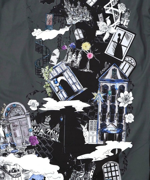 ScoLar(スカラー)の「ScoLar(スカラー) 不思議な街柄タック入りワンピース(ワンピース・レディース・ブラック・MEDIUM)」の7枚目の写真