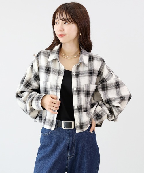 Aletta vita(アレッタビータ)の「先染め起毛チェックショートシャツ(シャツ/ブラウス・レディース・ブラウン/オフホワイト・FREE)」の5枚目の写真