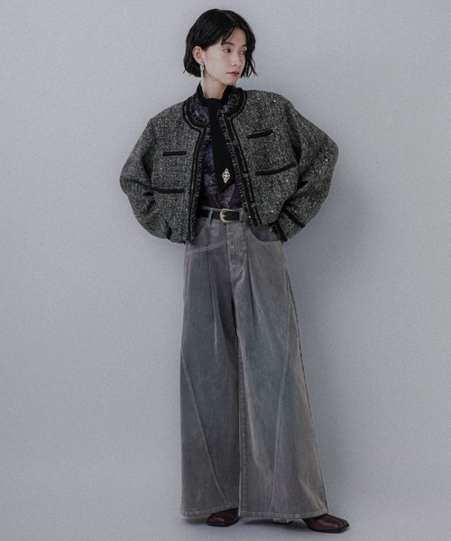 アソートラメツイードジャケット(HARE)（ノーカラージャケット）｜HARE