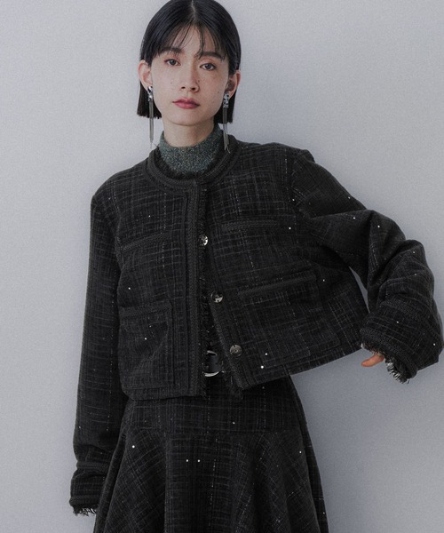 【完売品】アソートラメツイードジャケット(HARE) アソートラメツイードジャケット(HARE)（ノーカラージャケット）｜HARE