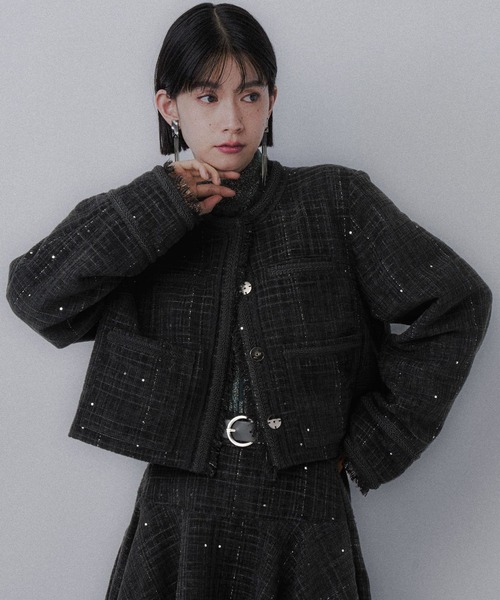 アソートラメツイードジャケット(HARE)（ノーカラージャケット）｜HARE