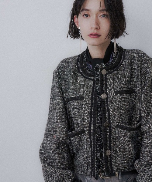 【完売品】アソートラメツイードジャケット(HARE) アソートラメツイードジャケット(HARE)（ノーカラージャケット）｜HARE