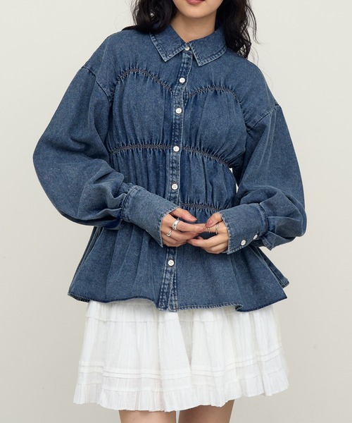 NOGLE(ノグル)の「【NOGLE/ノグル】シャーリングデニムシャツ(シャツ/ブラウス・レディース・ブルー/ブラック・FREE)」の9枚目の写真
