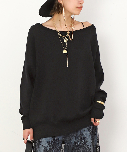 EVERYDAY I LIKE.（エヴリディアイライク）の「*リラックスオフショルダーニット（ニット/セーター・レディース・ブラック・FREE）」の7枚目の写真