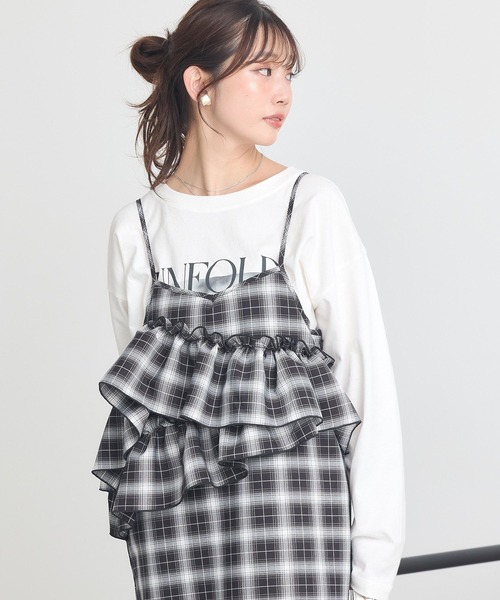 earth music&ecology(アースミュージックアンドエコロジー)の「【2025AW】2wayフリルチェックキャミワンピース(ワンピース・レディース・ブラック/ブラウン・FREE)」の18枚目の写真