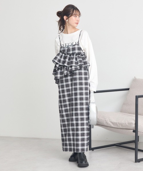 earth music&ecology(アースミュージックアンドエコロジー)の「【2025AW】2wayフリルチェックキャミワンピース(ワンピース・レディース・ブラック/ブラウン・FREE)」の19枚目の写真