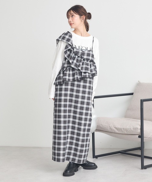 earth music&ecology(アースミュージックアンドエコロジー)の「【2025AW】2wayフリルチェックキャミワンピース(ワンピース・レディース・ブラック/ブラウン・FREE)」の20枚目の写真