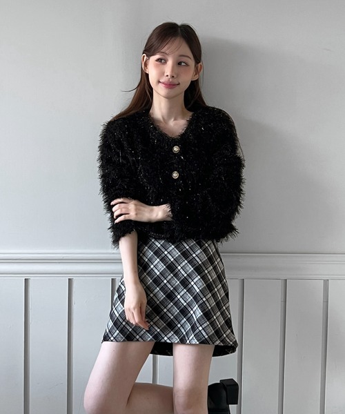 着用動画あり・5色展開】シャイニーファークロップカーディガン