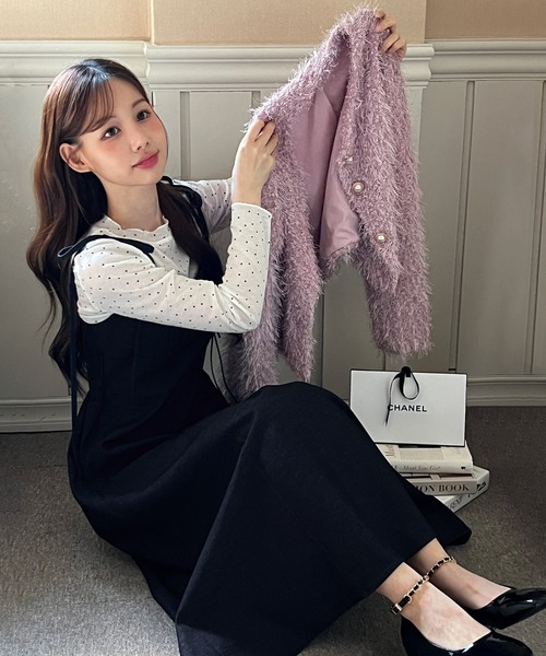 着用動画あり・5色展開】シャイニーファークロップカーディガン/2025