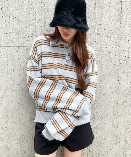 ALAND(エーランド)の「【UNISEX】ALAND/Aロゴニットポロ(ニット/セーター・レディース・ブラック/その他1/その他2/アイボリー/グレー・SMALL/LARGE)」の5枚目の写真