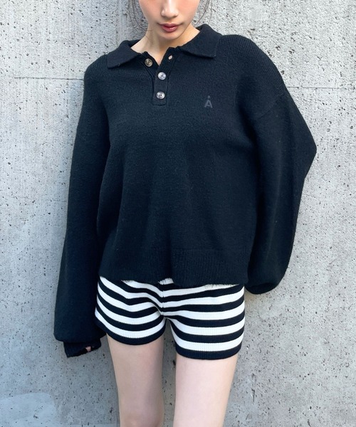 ALAND(エーランド)の「【UNISEX】ALAND/Aロゴニットポロ(ニット/セーター・レディース・ブラック/その他1/その他2/アイボリー/グレー・SMALL/LARGE)」の7枚目の写真