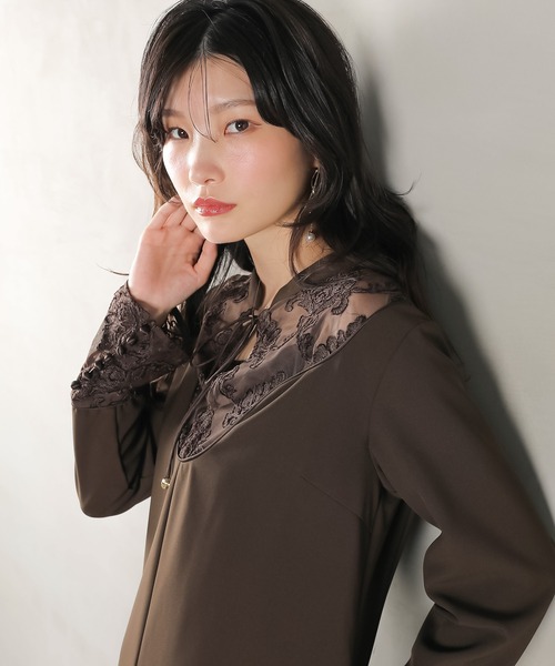 Kana(カナ)の「モールレース ブザムデザイン スタンドカラー Iライン ワンピース ドレス パーティー 結婚式 お呼ばれ オケージョン(ドレス・レディース・ダークブラウン/ブラック/カーキ・M)」の22枚目の写真