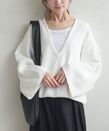 ウエハースニットワイドスリーブVネックプルオーバー