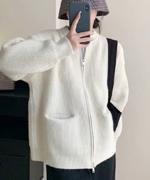 ジップアップリブニット