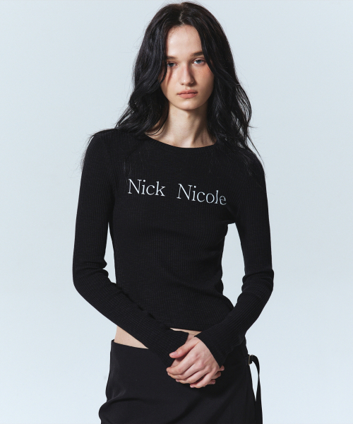 NICK&NICOLE(ニックアンドニコール)の「OBLIQUE LINE LONG SLEEVE TOP_BLACK(Tシャツ/カットソー・レディース・その他・MEDIUM)」の1枚目の写真