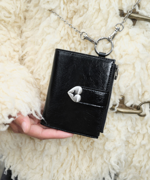 HEARTY FOLD ZIPPER WALLET - BLACK