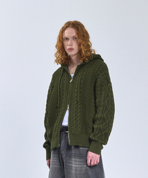 STANDARDERROR（スタンダードエラー）の「87-STAN193 ベーシックケーブルツーウェイフードジップニット カーキ（パーカー）」