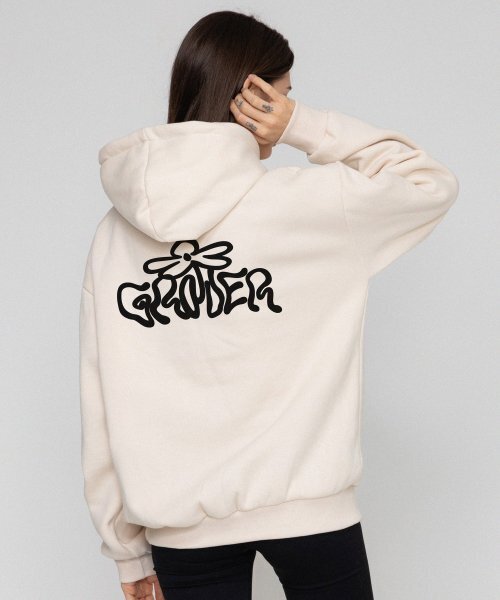 GRAVER（グレーバー）の「[ユニセックス]ウェーブロゴフラワーフードパーカー_クリーム（パーカー・レディース・アイボリー・SMALL/MEDIUM/LARGE/X-LARGE）」の3枚目の写真