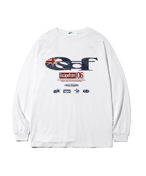 ESCAPEFROM（エスケープフロム）の「ブリティッシュヴィンテージ ESCFロゴコラージュプリントロングスリーブ [3色]（Tシャツ/カットソー・レディース・ホワイト/ネイビー/ブラウン・MEDIUM/LARGE/SMALL）」の8枚目の写真