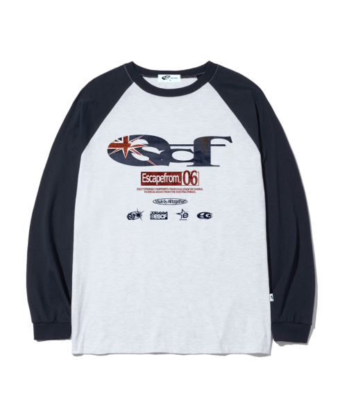 ESCAPEFROM（エスケープフロム）の「ブリティッシュヴィンテージ ESCFロゴコラージュプリントロングスリーブ [3色]（Tシャツ/カットソー・レディース・ホワイト/ネイビー/ブラウン・MEDIUM/LARGE/SMALL）」の4枚目の写真