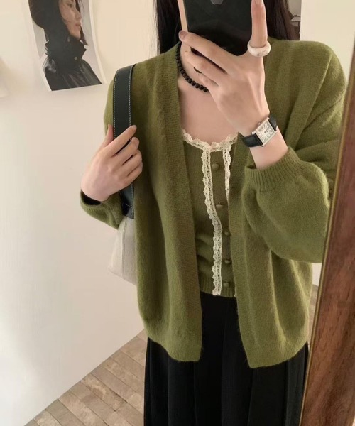 MAISON DE THERESE(メゾン ド テレーズ)の「レース編みキャミと長袖カーディガンのツーウェイセット(カーディガン/ボレロ・レディース・ブラック/ワイン/グレー/グリーン/パープル/アイボリー・M)」の13枚目の写真