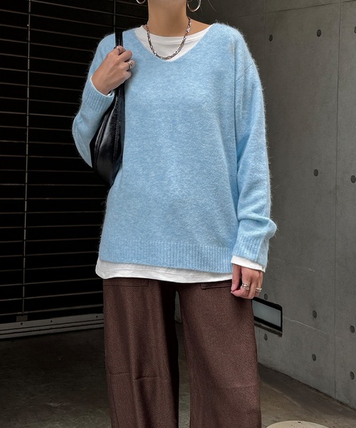 LBC（エルビーシー）の「アンゴラコンVネックニット（ニット/セーター・レディース・ベージュ/パープル/グリーン/ライトブルー/グレー・M/L）」の8枚目の写真