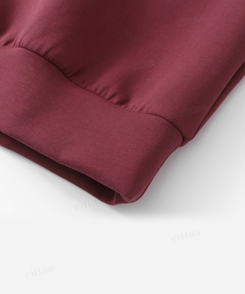 Dalfwin(ダールフィン)の「韓国ファッション BLUREMO変形襟エンボス加工ロゴスウェット(スウェット・レディース・ブラック/ワインレッド・FREE)」の4枚目の写真