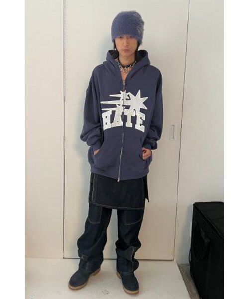 NICE GHOST CLUB(ナイスゴーストクラブ)の「3STARS HATE HOODIE ZIP UP_NAVY(NG2EFUM481A)(パーカー・レディース・ネイビー・SMALL/MEDIUM/LARGE)」の8枚目の写真