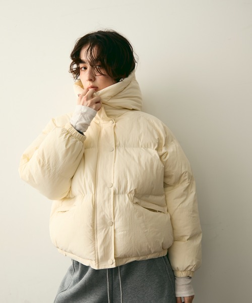 Trish（トリッシュ）の「フードパフィーショートジャケット（ダウンジャケット/コート・レディース・ブラック/ホワイト/ブラウン・FREE）」の13枚目の写真