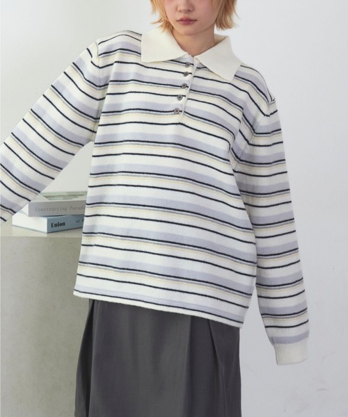 mul.(ムル)の「バイカラーボーダーポロシャツ(ポロシャツ・レディース・ベージュ/ブルー・FREE)」の7枚目の写真