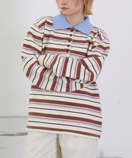 mul.(ムル)の「バイカラーボーダーポロシャツ(ポロシャツ・レディース・ベージュ/ブルー・FREE)」の16枚目の写真