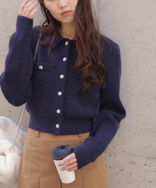 FREE'S MART（フリーズマート）の「◆金ボタン前あきポロニット（ニット/セーター・レディース・グレー/ネイビー/ホワイト/ブラウン/ライトグリーン・FREE）」の5枚目の写真