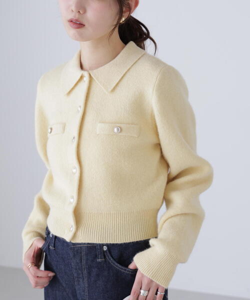 FREE'S MART（フリーズマート）の「◆金ボタン前あきポロニット（ニット/セーター・レディース・グレー/ネイビー/ホワイト/ブラウン/ライトグリーン/イエロー・FREE）」の6枚目の写真