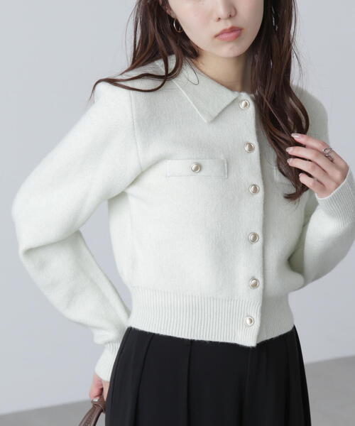 FREE'S MART（フリーズマート）の「◆金ボタン前あきポロニット（ニット/セーター・レディース・グレー/ネイビー/ホワイト/ブラウン/ライトグリーン・FREE）」の15枚目の写真