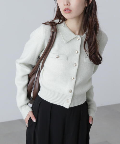 FREE'S MART（フリーズマート）の「◆金ボタン前あきポロニット（ニット/セーター・レディース・グレー/ネイビー/ホワイト/ブラウン/ライトグリーン・FREE）」の16枚目の写真