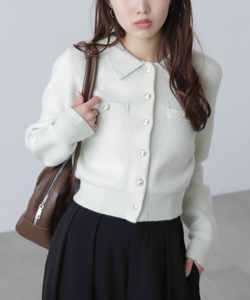 FREE'S MART（フリーズマート）の「◆金ボタン前あきポロニット（ニット/セーター・レディース・グレー/ネイビー/ホワイト/ブラウン/ライトグリーン・FREE）」の17枚目の写真