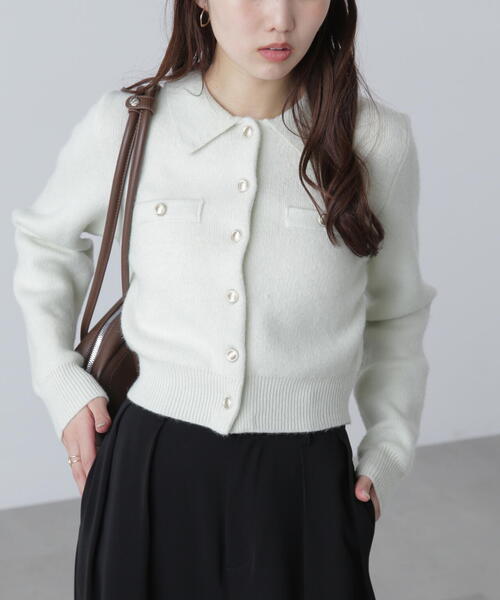 FREE'S MART（フリーズマート）の「◆金ボタン前あきポロニット（ニット/セーター・レディース・グレー/ネイビー/ホワイト/ブラウン/ライトグリーン・FREE）」の18枚目の写真
