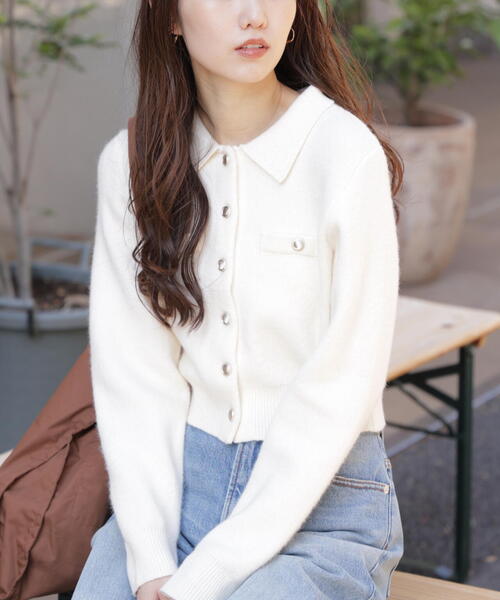 FREE'S MART（フリーズマート）の「◆金ボタン前あきポロニット（ニット/セーター・レディース・グレー/ネイビー/ホワイト/ブラウン/ライトグリーン/イエロー・FREE）」の19枚目の写真