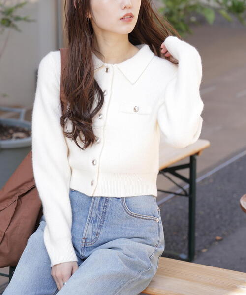 FREE'S MART（フリーズマート）の「◆金ボタン前あきポロニット（ニット/セーター・レディース・グレー/ネイビー/ホワイト/ブラウン/ライトグリーン/イエロー・FREE）」の18枚目の写真