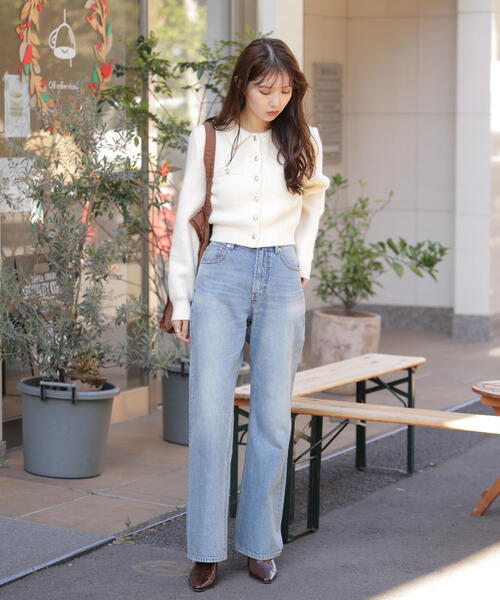 FREE'S MART（フリーズマート）の「◆金ボタン前あきポロニット（ニット/セーター・レディース・グレー/ネイビー/ホワイト/ブラウン/ライトグリーン/イエロー・FREE）」の17枚目の写真