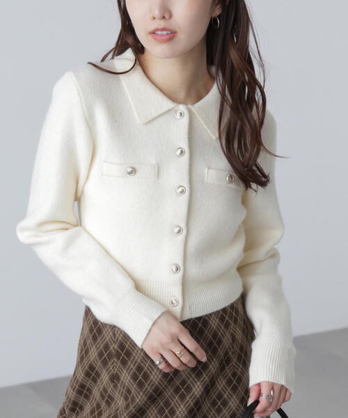 FREE'S MART（フリーズマート）の「◆金ボタン前あきポロニット（ニット/セーター・レディース・グレー/ネイビー/ホワイト/ブラウン/ライトグリーン/イエロー・FREE）」の15枚目の写真