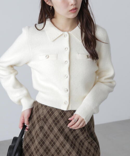 FREE'S MART（フリーズマート）の「◆金ボタン前あきポロニット（ニット/セーター・レディース・グレー/ネイビー/ホワイト/ブラウン/ライトグリーン/イエロー・FREE）」の14枚目の写真