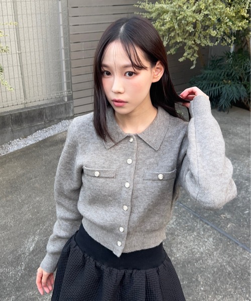 FREE'S MART（フリーズマート）の「◆金ボタン前あきポロニット（ニット/セーター・レディース・グレー/ネイビー/ホワイト/ブラウン/ライトグリーン・FREE）」の10枚目の写真