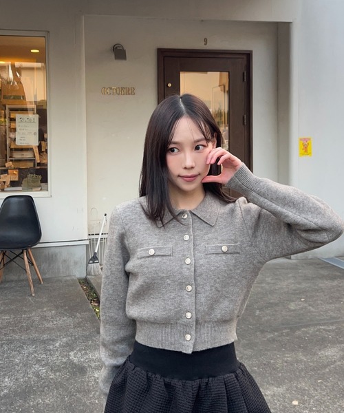 FREE'S MART（フリーズマート）の「◆金ボタン前あきポロニット（ニット/セーター・レディース・グレー/ネイビー/ホワイト/ブラウン/ライトグリーン・FREE）」の9枚目の写真