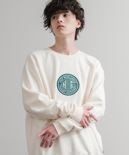 HUF(ハフ)の「HUF ハフ TRANSIT AUTHORITY CREWNECK オーバーサイズ裏起毛トレーナースウェット(スウェット・メンズ・ブラック/オフホワイト・M/L/XL)」の7枚目の写真